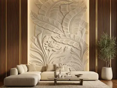 Modern Tropical Relief Panel Wall Decor Set STL Mural CNC 338 3D model
