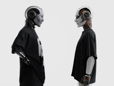 Alien Cyber Robots Mechanical Head Androids Set of 2 3D model