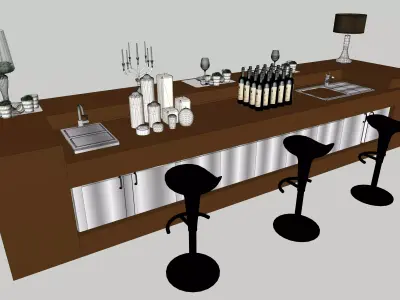 Modern Bar Counter with Bar Stools   3D Model 3D model