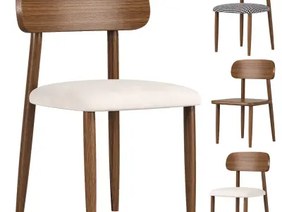 Nordic Style Armless Chair Wood Open Back Dining Side Chair 3D model