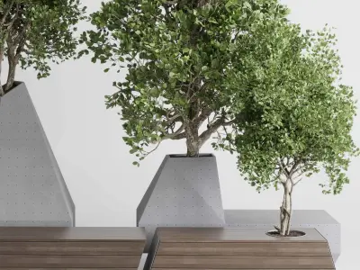 concrete box plants on stand - Urban Furniture Bench outdoor 197 3D model