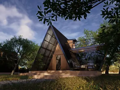 MODERN A FRAME WOODEN CABIN TINY HOUSE FOREST RETREAT 3D model