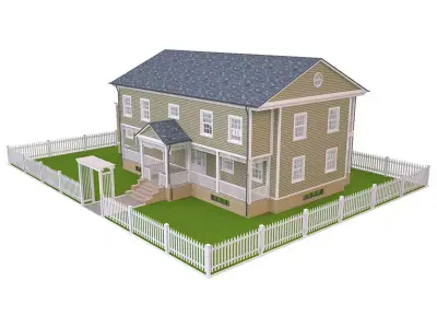 House 6 with picket fence Low-poly 3D model