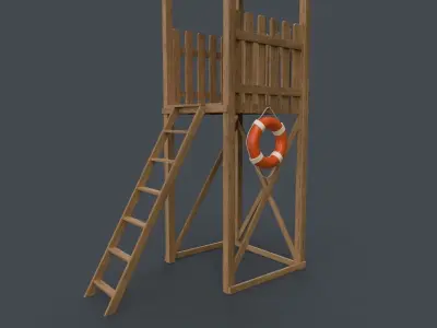 PBR Beach Lifeguard Watch Tower Low-poly 3D model