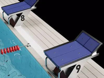 Swimming Pool Starting Block Dive Platform Pack PBR Game Ready 3D model