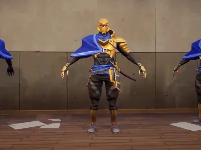 Stylized Samurai 3D Model  Mobile and PC  Full Animations Low-poly 3D model