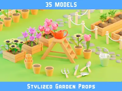 Stylized Garden Props Low-poly 3D model