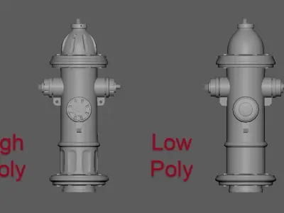 3D Game Ready Fire Hydrant - Red and Yellow Color Low-poly 3D model