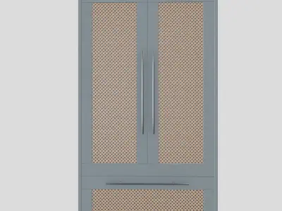 Modern Gray Wardrobe with Wicker Panel Details 3D model