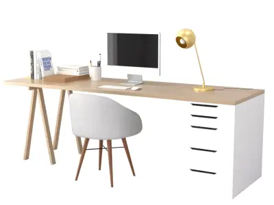 Study B - White on Timber Low-poly 3D model