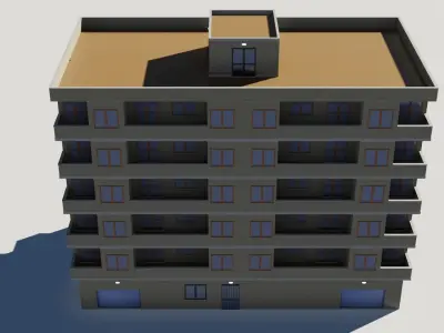 Residential city building  Low-poly 3D model
