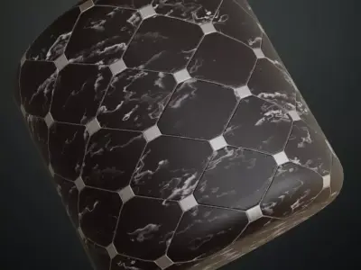Luxury Glossy Black Marble Octagon Tiles PBR Seamless Texture