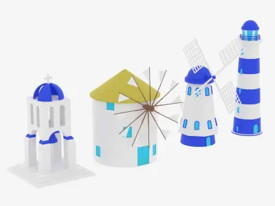 Greek Buildings Collection Low-poly 3D model