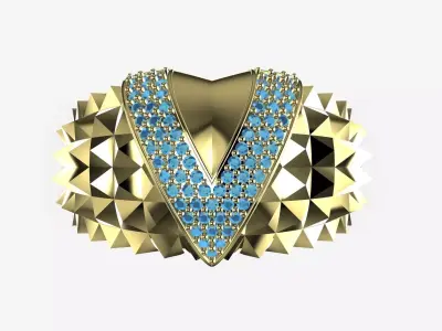 Geometric Pyramid V-Shaped Band - 14K Gold 3D print model