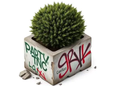 Concrete Planter Bush with Graffiti Low-poly 3D model