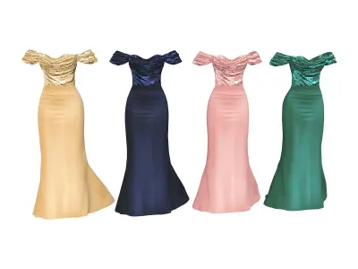 Off Shoulder Mermaid Tail Gown Low-poly 3D model