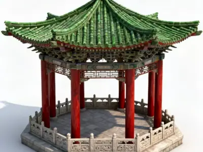 Traditional Chinese Hexagonal Garden Pavilion 3D Model Low-poly 3D model