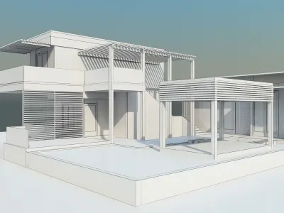 Exterior scene of modern single house minimal contemporary style 3D model