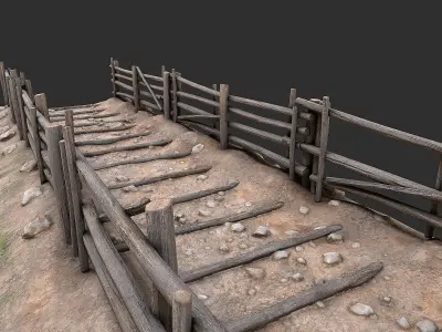 Village Road With Fence 1 Low-poly 3D model