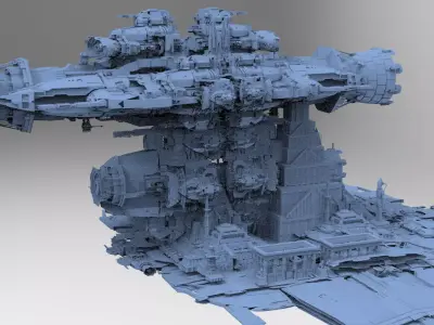 Alien Stargate Ship city Base 3D model