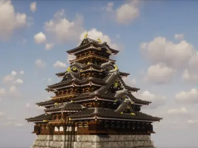  Japanese Castle  - 3D GLB MODEL  Jiu Yue Castle Hatogoe 3D model