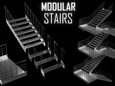 Modular Steel Stairs Kitbash - Game and Render Ready Low-poly 3D model