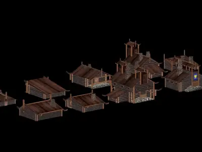 Wooden low-poly houses collection Low-poly 3D model