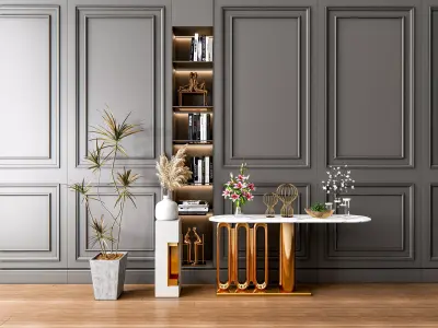 Sideboard with wall panel and flooring 4 3D model