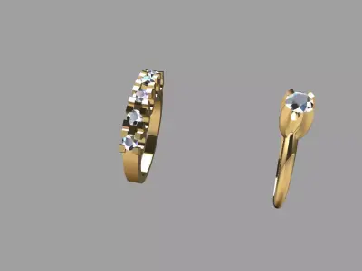 Diamond-Set Gold Ring and Pendant Set 3D print model