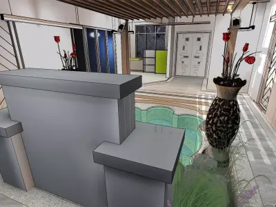 Villa interior of house with pool 3D model