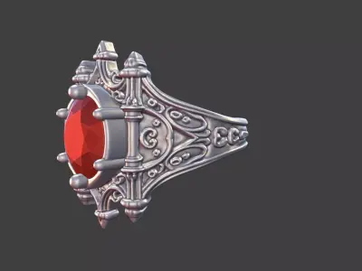 Gothic Church Ring with Gemstone 3D print model
