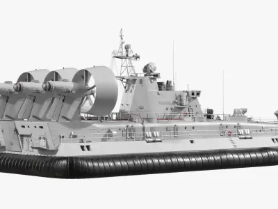 Large Military Hovercraft with Triple Jet Engines Gray 