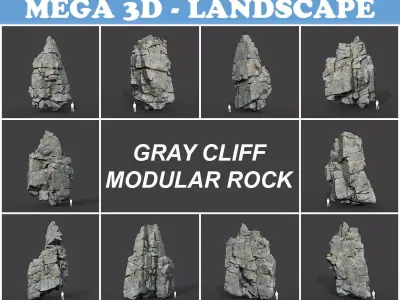 Low poly Gray Cliff Modular Rock 220101 Low-poly 3D model