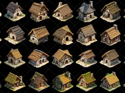 148 Transparent Fantasy Medieval Huts Game Assets Texture