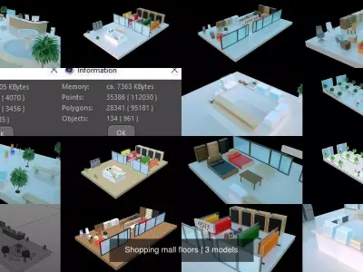 Shopping mall floors 3D Model Pack