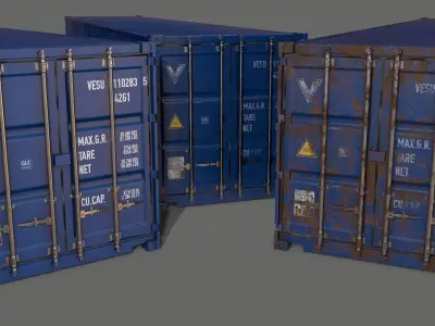 PBR 40 ft Shipping Cargo Container - Blue Low-poly 3D model