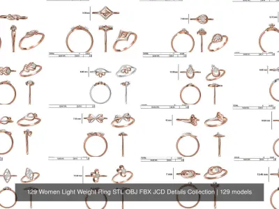 129 Women Light Weight Ring STL OBJ FBX JCD Details Collection 3D Model Pack