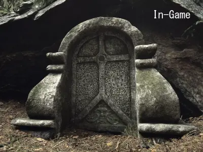 Mossy Stone Door with Ornaments Low-poly 3D model