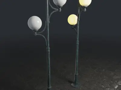 Spherical Street  lamp whith double stand 3D model
