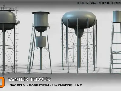 Industrial Structures- vol 2 – 20 Water Tower Structure (Game Ready-Low Poly)