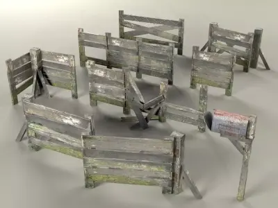 Old Wooden Fence Pack Low-poly 3D model