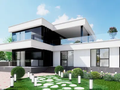 Modern Two-Story Villa High-Quality 3D Model and visualization 3D model