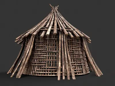 Primitive Wood Stick Jungle Shelter 3 Low-poly 3D model