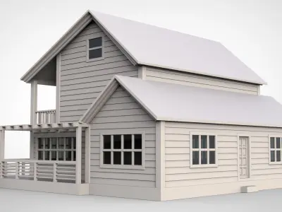 Wooden House Low-poly 3D model 14