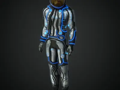 Cyberpunk rigged character space Low-poly 3D model