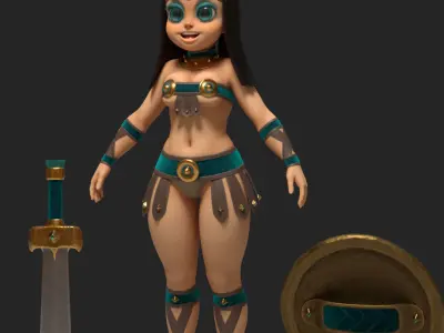 Gladiator cartoon Anime Girl Low-poly 3D model