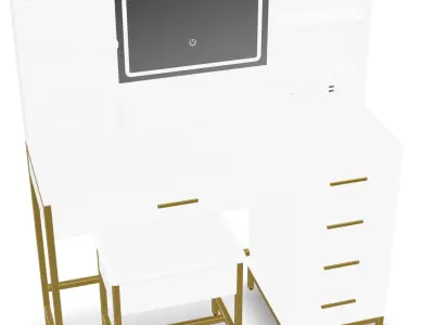 Vanity Desk Set with Mirror  Light and Makeup Stool 3D model