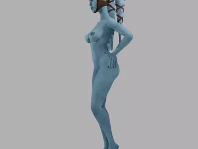 Blue Head Tail Alien Woman Nude 3D print model