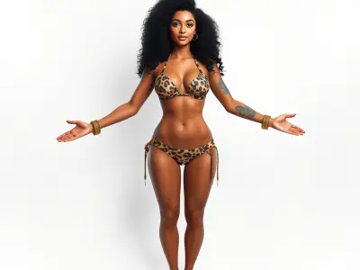 Wild Spirit  D Character Model with Tribal Tattoo and Leopard... Low-poly 3D model