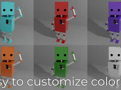 Cute Rectangular Robot for VRChat Low-poly 3D model